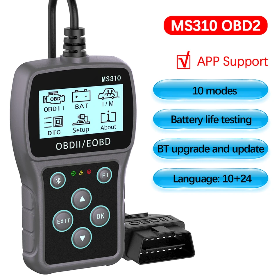 Viacjazyk MS310 Práca pre automatické diagnostické skenovanie automobilu OBDII SKENER VOZIDLO OBD2 Čítanie kódov Clear/ERASE CODES