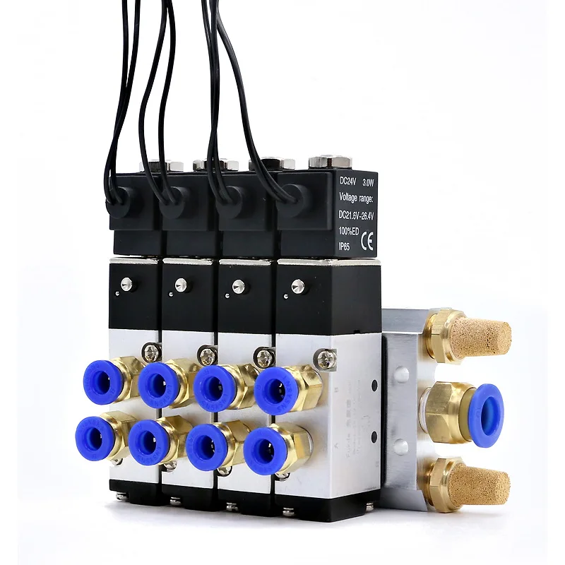 Viacnásobná kombinácia solenoidového ventilu 4V110-06 DIFORKOVÉ STACIE DC 24V AC220V s prístrojmi 5 Port 2 Polohové solenoidové ventily
