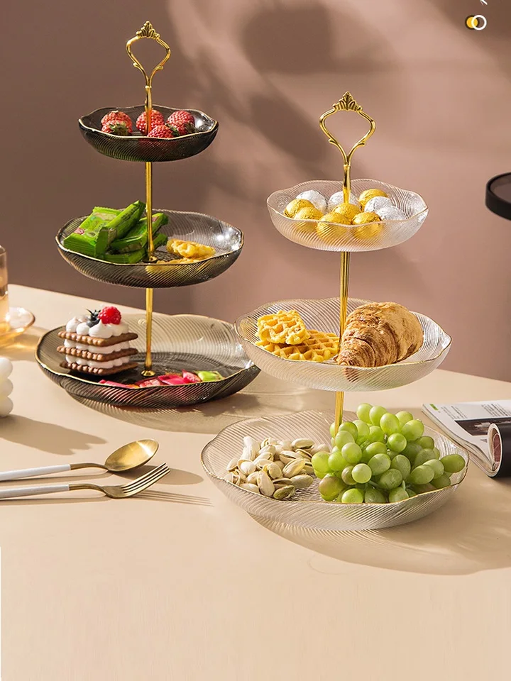 Viacvrstvové ovocné úložné zásobníky ， Domáca obývacia izba Light Luxusný sklenený konferenčný stolík Snack Tray