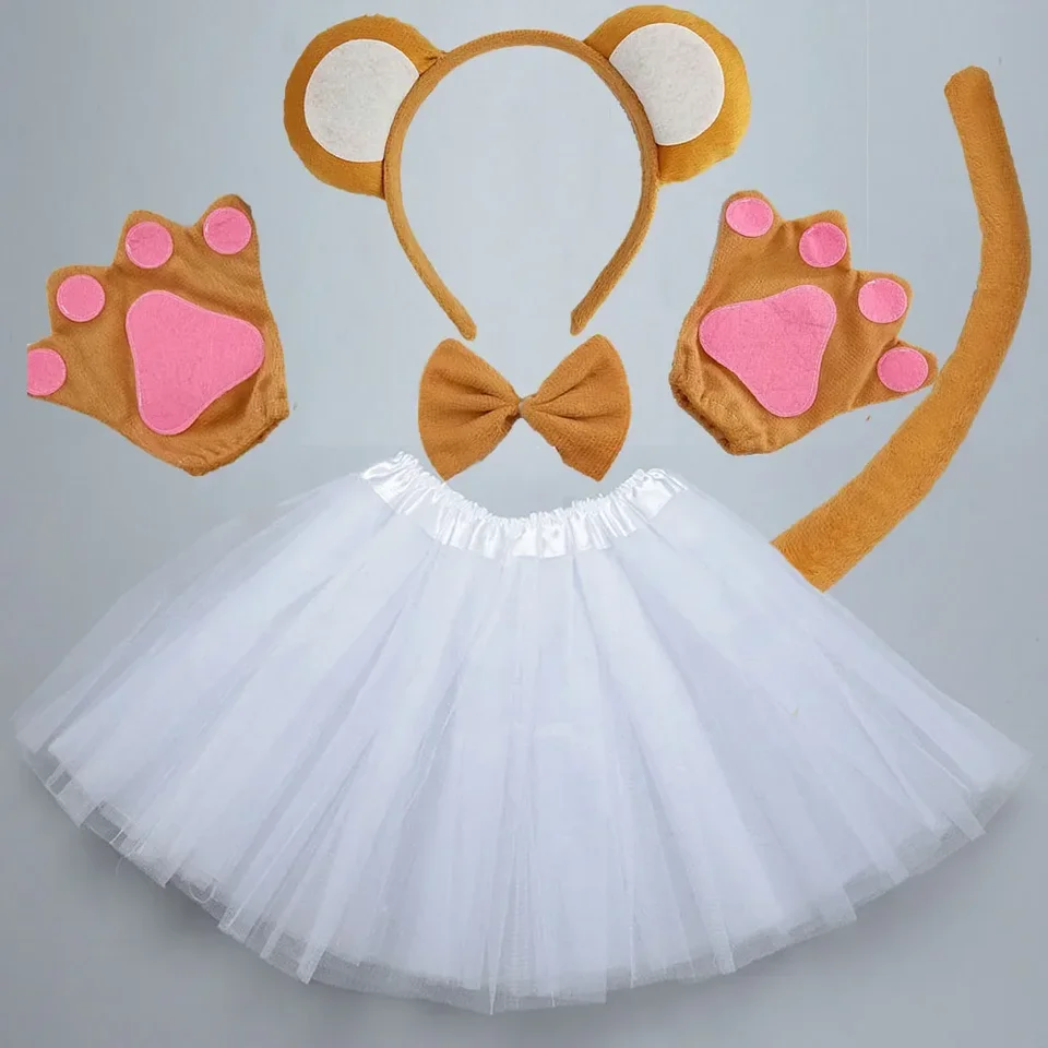 Vianoce dospelé deti Halloween zvieracie kostýmy Monkey Ear Tail labky Tutu sukňa čela