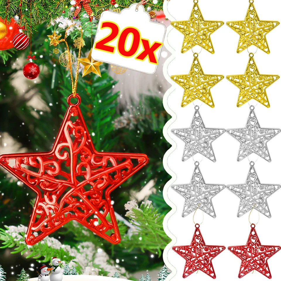 Vianoce päťpolinované hviezdy zavesenie Ornament Plastic 3D Dutlowed Out Out vianočných stromov Pendants Domov Nový rok na párty dekorácie Dodávky