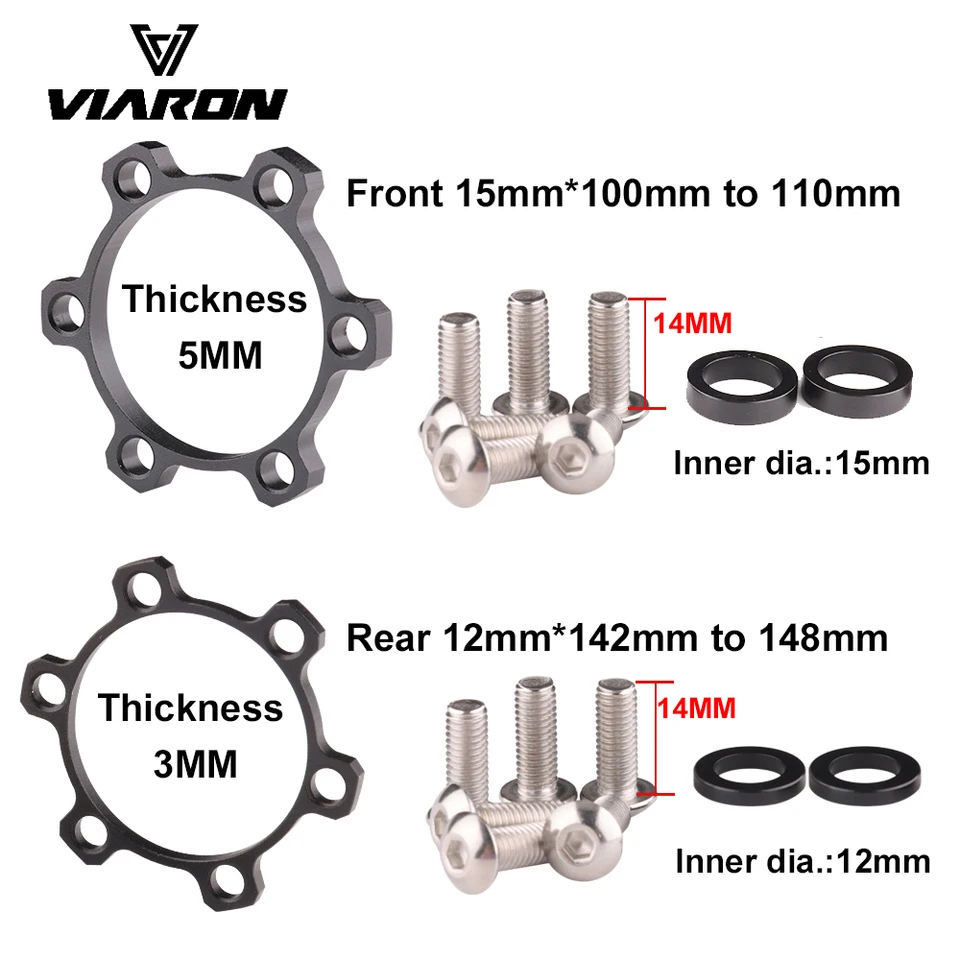 Vianon Bike Hub Adapter Change Change 15*100 TO110 mm /12*142to148 mm SPACER WASHER 6 ZARADENIA ŠTANDARD AKO NÁPRAVA NAPRAVO