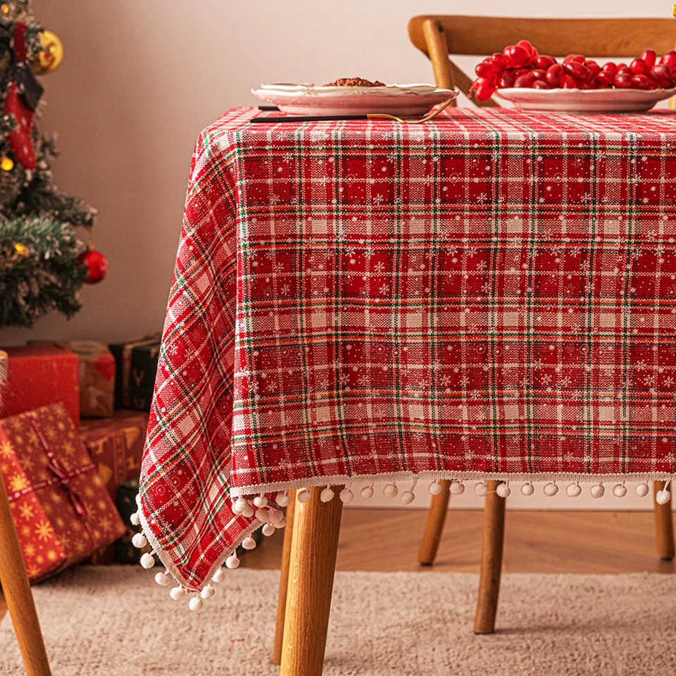Vianočná dekorácia Plaid Plaid Bruse Color Woven Polyester Cotton Red Green Cover pre domácu večierok stolovanie dekorácie