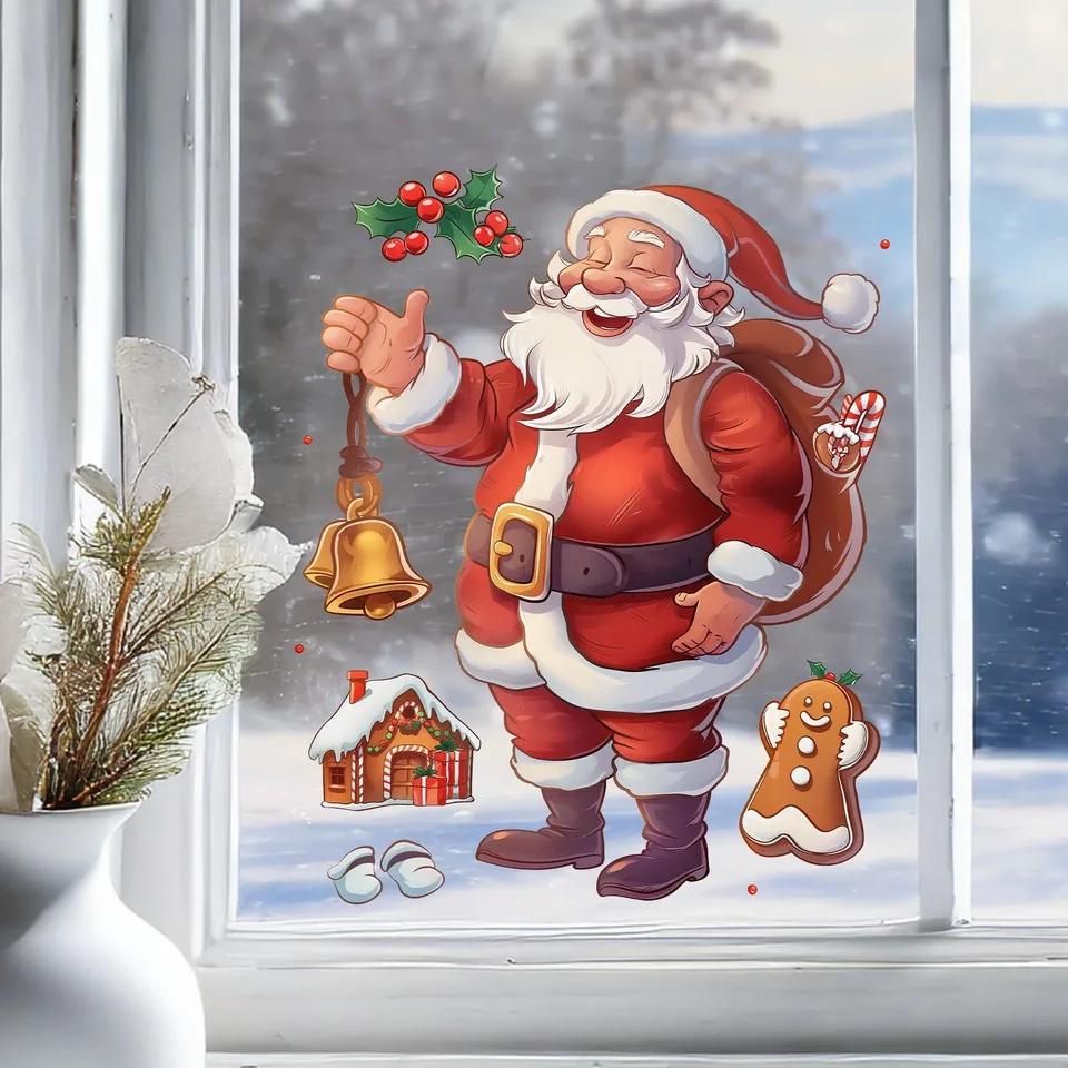 Vianočná karikatúra Santa Claus Gingerbread Man Mirror Sticker Vianoce okenné nálepka sklenená nástenná nálepka noel noel nový rok 2025