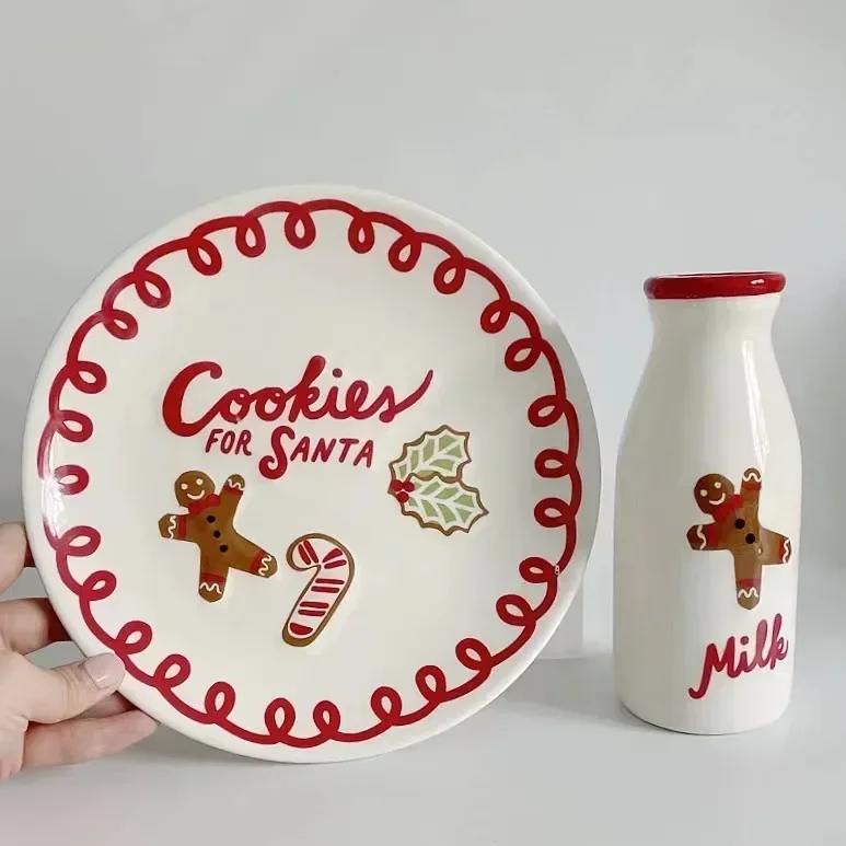 Vianočná keramická tanier Girl Gird Cartoon Elk Gingerbread Man Creative hrnčekový koláč dezert inventár srdcový tanier