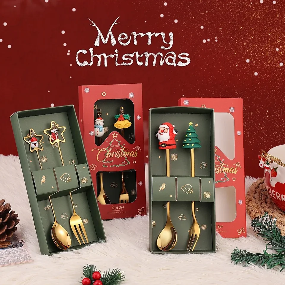 Vianočná lyžica Santa Claus Doll Spoon Fork Set Set Merry Vianoce Gift Set Kids veselé vianočné večierok darček šťastný nový rok 2025
