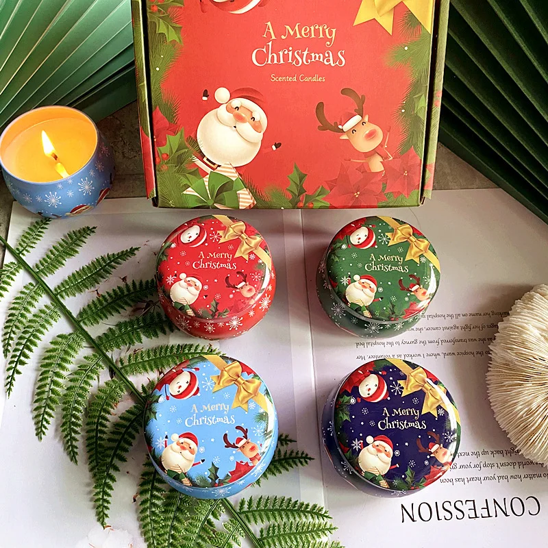 Vianočná sviečka nádoba Candy Flower Tea Darčeková krabica aromaterapia Tinplate Box Storage Pot Round Thare Can Tin Can Darček krabic
