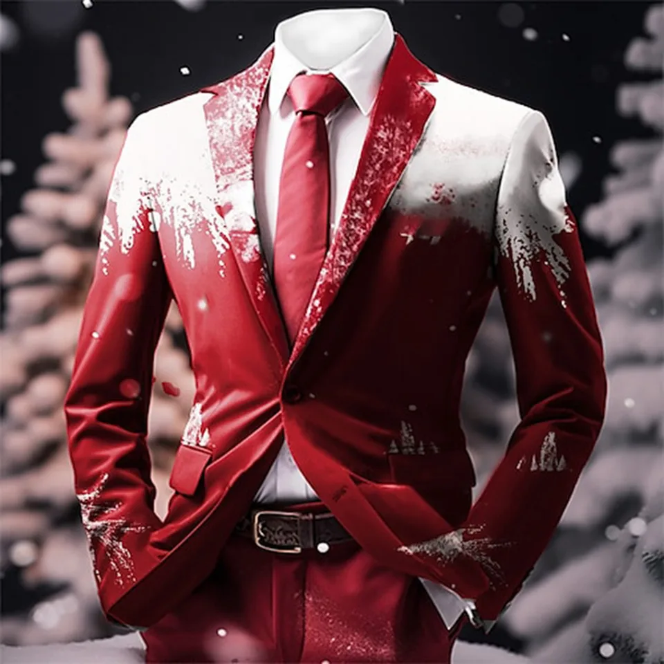 Vianočná tlač Breasted Dva gombíky Coat Retro Business Casual Suits Jacket Slim Fit Lafe Fashion slávnostný sako pre mužov
