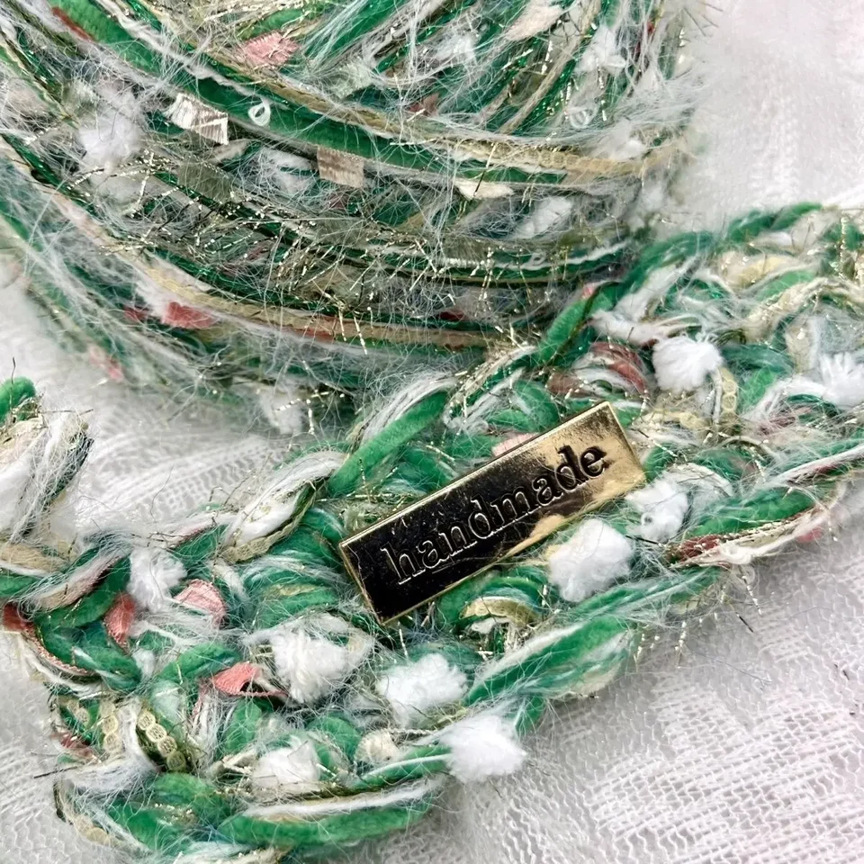 Vianočná zelená priadza Zmiešaná vlákna, DIY Hook Weaving Material, Brožúra, ručne vyrábaná taška, šatka, klobúk, pletenie, Vianoce, 100 g