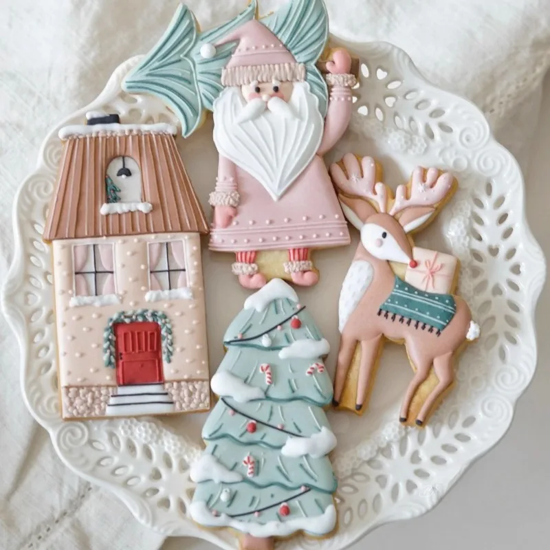 Vianočná škandinávajú elk dom cookie cookie cutter santa claus vianočné stromy sušienky z pečiatok námrazy cookie fondant torty