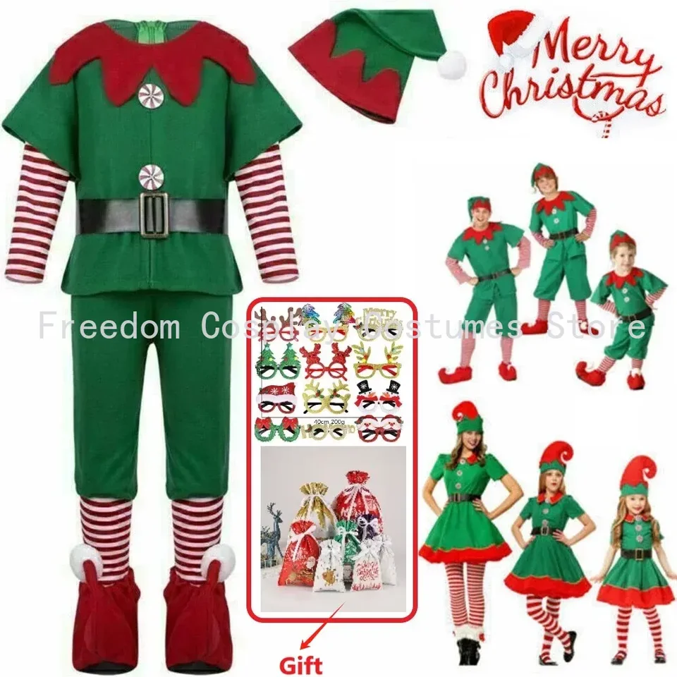 Vianočné cosplay halloween elf kostýmy pre chlapcov dievčatá elby šaty s klobúkom topánky darček Nový rok karnevalová párty santa claus