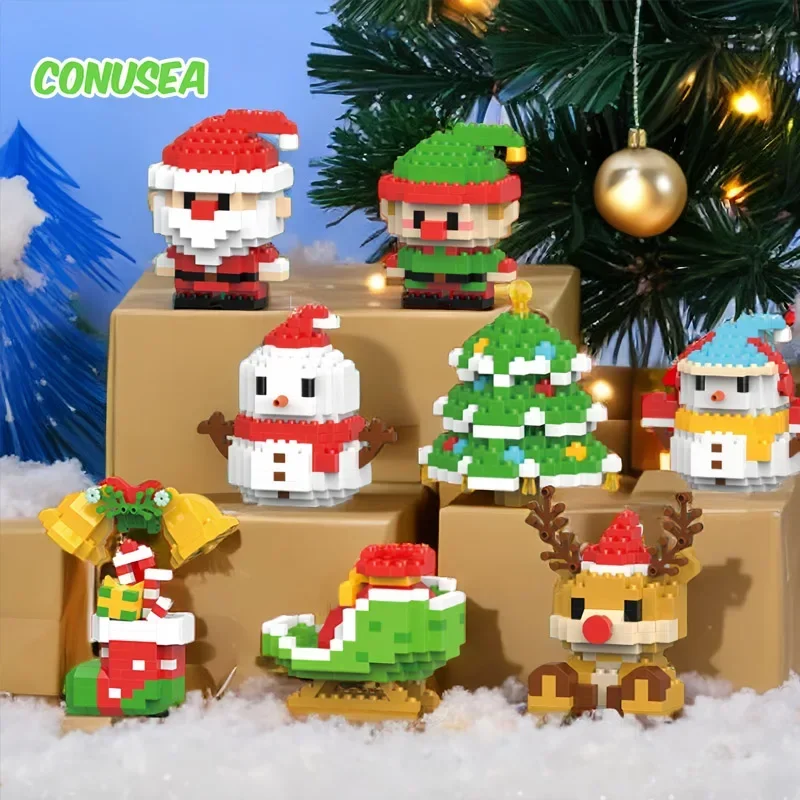 Vianočné darčeky mikro stavebné bloky Series Santa Claus Reindeer Puzzle Zhromažďovanie tehál stolové dekorácie hračky deti deti