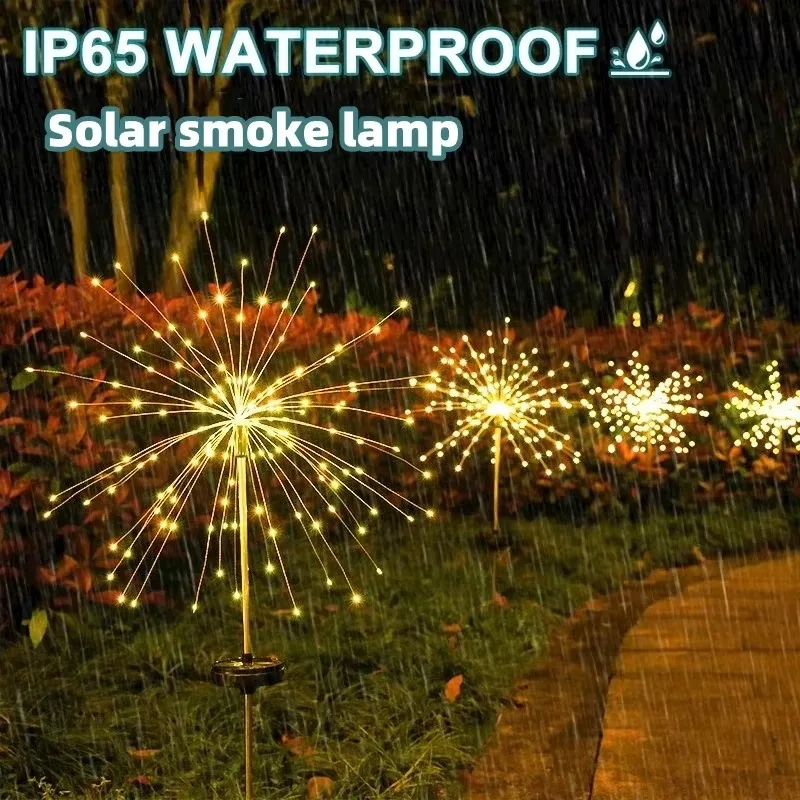 Vianočné dekoratívne svetlá, solárna dymová lampa, 150 LED, záhradná dekorácia, vonkajšia vodotesná rozprávková lampa, púpava trávy