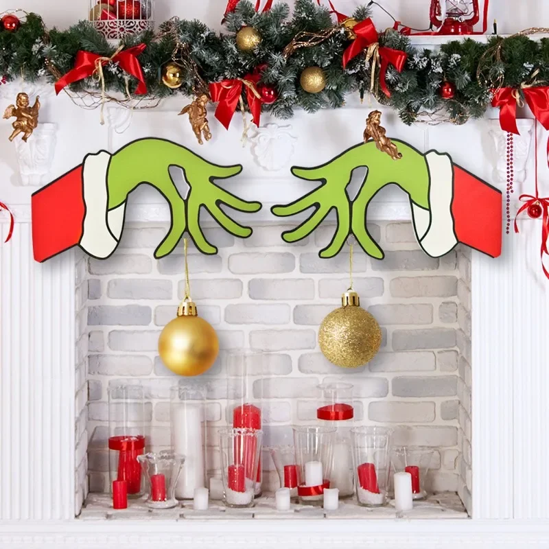 Vianočné dekorácie drevené dvere zavesené dvere značka Vianočný grinch vence Domov Diy dekorácie