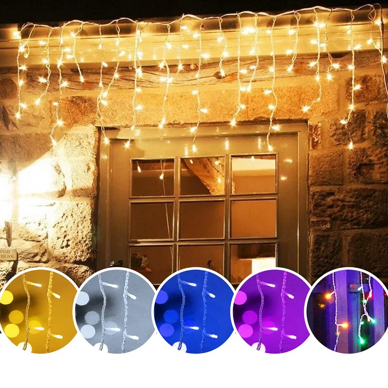 Vianočné dekorácie LED svetlá pre vonkajšie novoročné girlandské rozprávkové pásové opona Svadba Svadobná ulica Garden Holiday Lighting