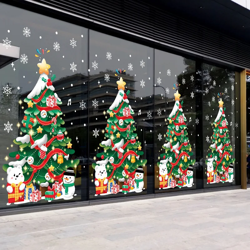 Vianočné dekorácie nálepky nákupné stredisko sklenené okenné nálepky nálepky Christma Tree Electrostatic Sticker Šťastný nový rok