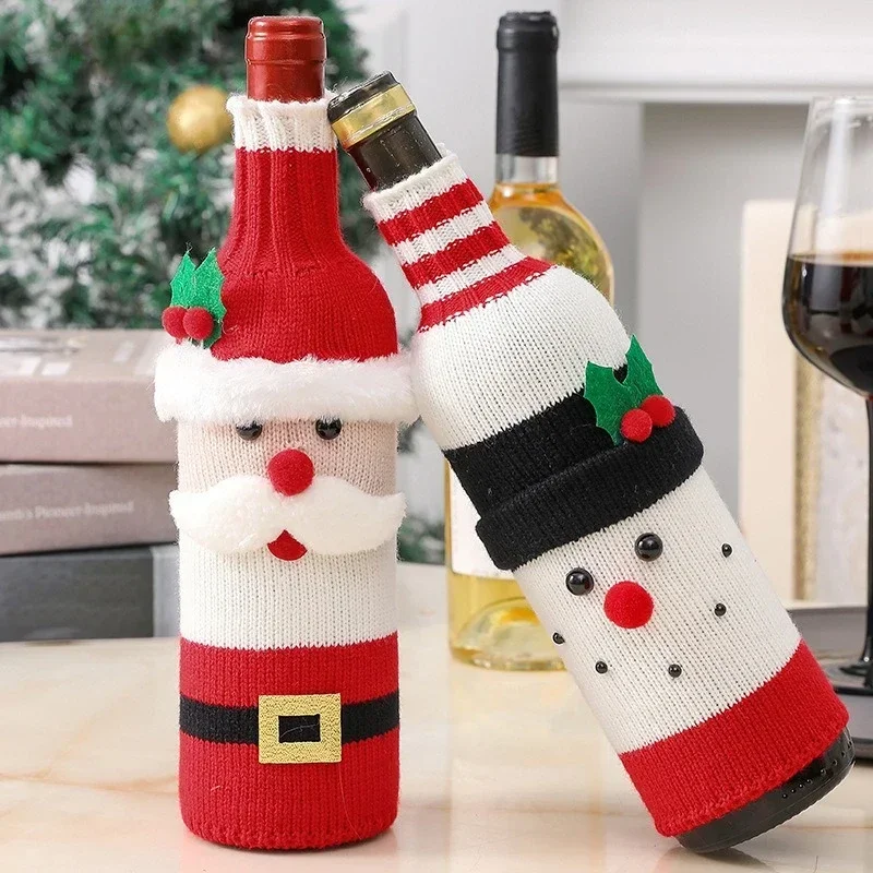 Vianočné domáce dekorácie 2024 Kryt fľaše na červené víno Santa Claus Snowman Elk Elk Pletená fľaša na fľaše na fľaše vianočných večierkov