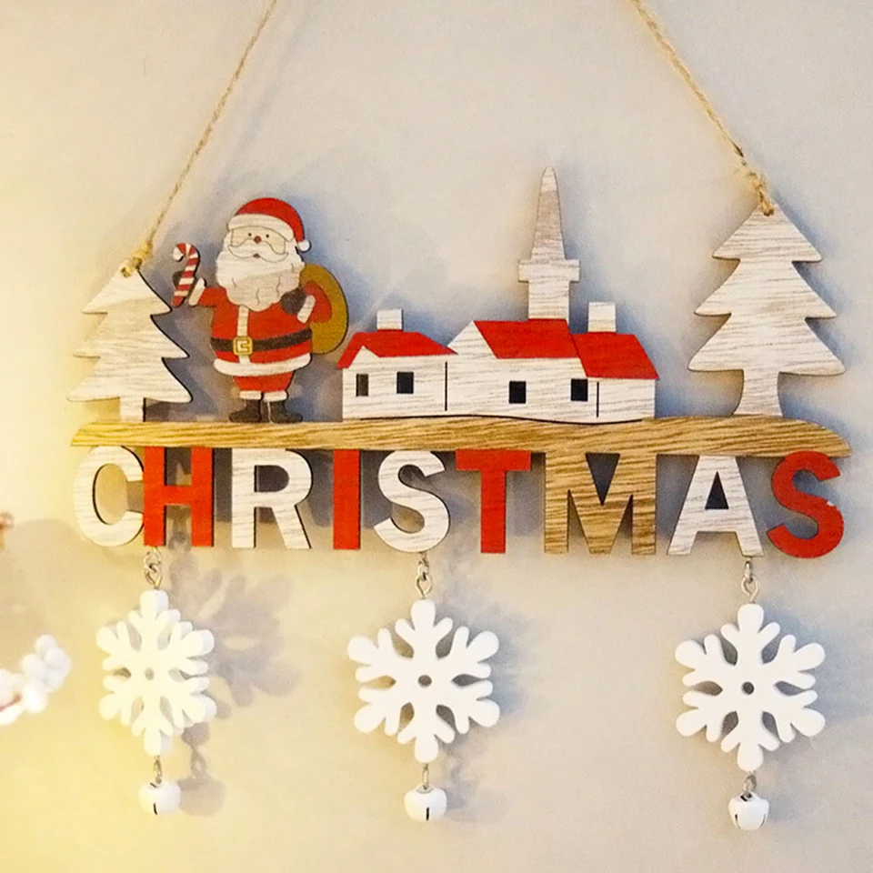 Vianočné dvere zavesenie oranmentu Drevené vianočné vianočné santa Claus Snowflake Prívesok pre domácu vianočnú dekoráciu 2024 Navidad