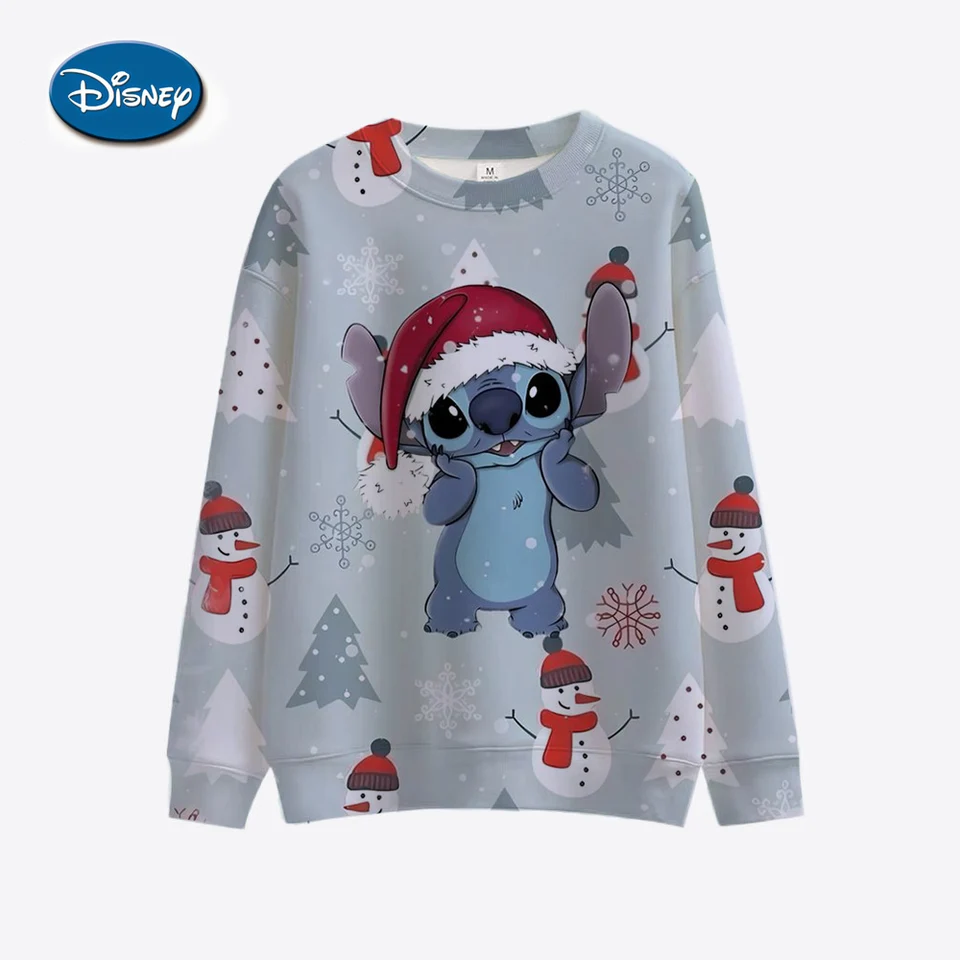 Vianočné dámske Disney Stitch Fashion Girls 's dlhým rukávom okrúhly krk Mikina roztomilý vzor vianočné tričko, mikina Ženy