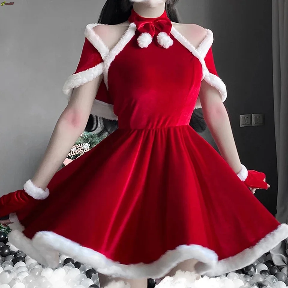 Vianočné dámske šaty Vianoce sexy dáma Santa Claus Cosplay kostým sexy spodná bielizeň Zimné červené šaty zajačika Cosplay Girls Uniforma