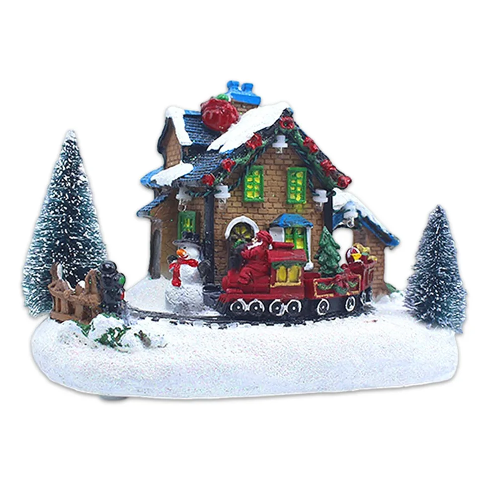 Vianočné figuríny LED svetlá malý vlak vianočné dediny House Luminárová krajina Figuríny živici stolný ornament