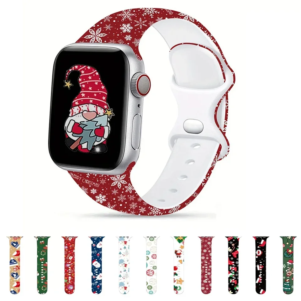 Vianočné kapely pre Apple Watch Band 46 mm 40 mm 41 mm 42 mm 44 mm 45 mm 49 mm Silikone Sport Strap Iwatch Ultra Serie 9 8 7 SE 6 5 10