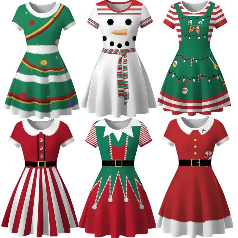 Vianočné kostýmy pre ženy pre ženy vintage šaty sviatočné večierky Snowflake tlačené šaty ženské šaty mjer