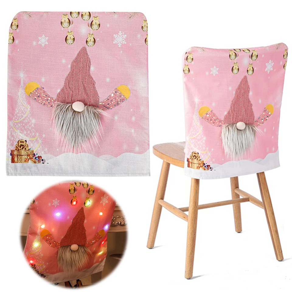 Vianočné kryty stoličiek Rudolf s LED svetlami ružové stoličky obaly dekorácie GNOME STÁLNY KAŽDÝ PORUCHA PRE HOME DECORÁCIE