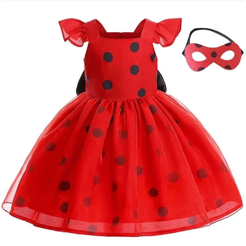 Vianočné ladybug dievčatá šaty Malé lietajúce rukávy Cosplay princezná oblečenie narodeninové oslavy Výkon detské deti kostým