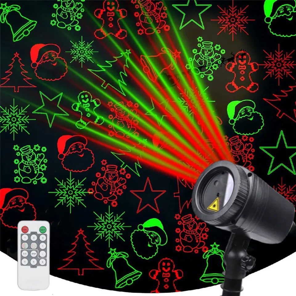 Vianočné laserové projektorové svetlá Outdoor 12 vzorov LED projekcia LED svetlo červená zelená hviezda Show Projector Spotlight