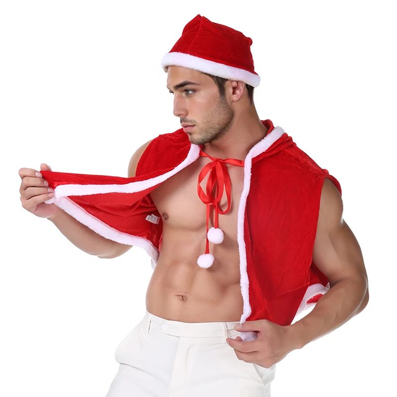 Vianočné mysi Red Sexy Santa Hat Cropped Cape Unisex Dospelý nočný klub scéna vianočné kostýmy s kapucňou Poncho vianočné rekvizity