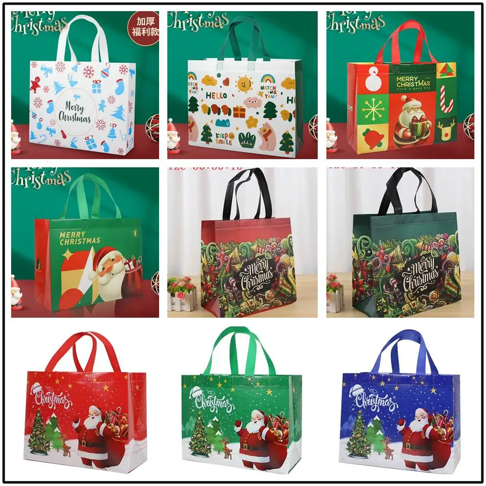 Vianočné netkané tkaniny Tašky Candy Darčekové balenie Santa Claus Kids Holiday Happy Year Party