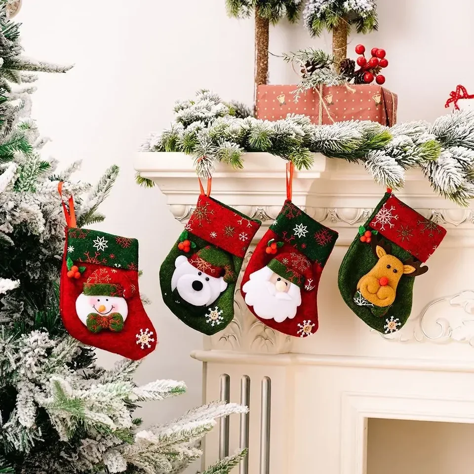 Vianočné pančuchy Mini ponožky dekorácie vianočné stromy závesné ozdoby Santa Claus Snowman Pattern Home Merry Party DeCor Decor