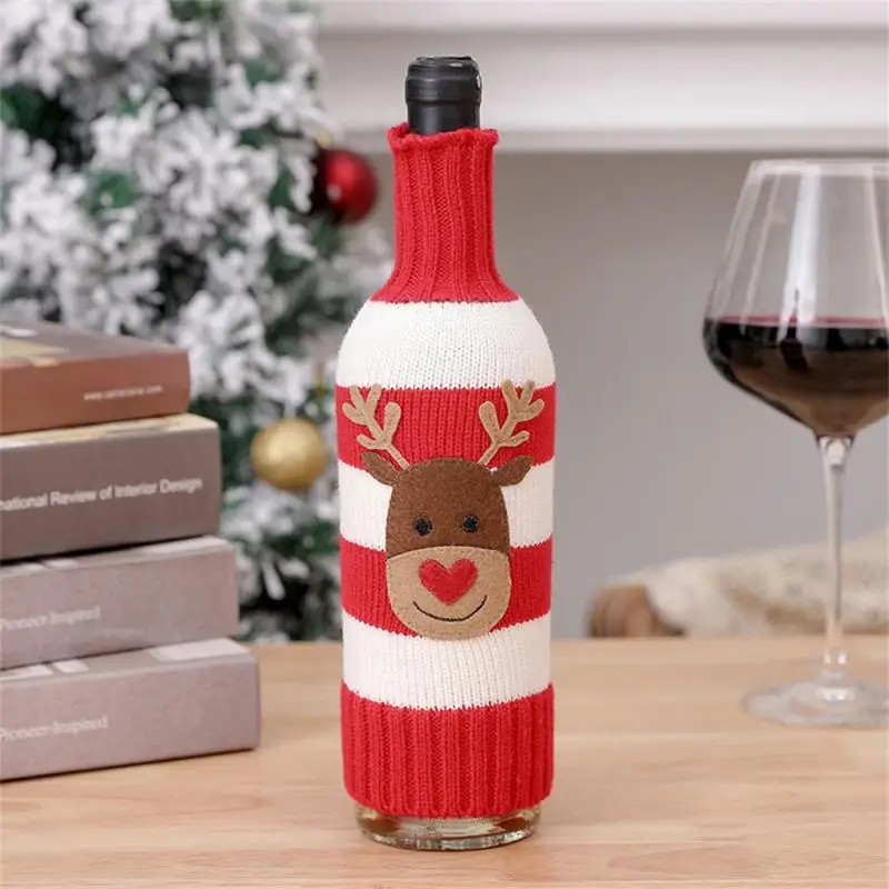 Vianočné pletené pruhované pruhované fľaša na fľaše na fľašu Elk Snowman Červené víno Champagne zakrývajú držiaky darčekov vianočné dekorácie Nový rok