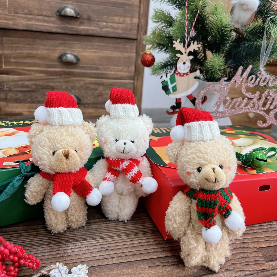Vianočné plyšové bábiky 13 cm roztomilé zvieracie medvedie plyšové hračky kawaii tašku prívesok Keychain vianočný stromček prívesok Girl Gift
