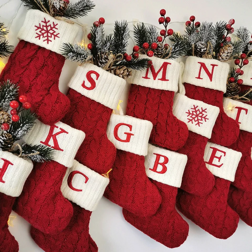 Vianočné ponožky pletenie snehových vločiek Patčné vianočné dekorácie pre domácu párty dekorácie Noel Pendant Gift