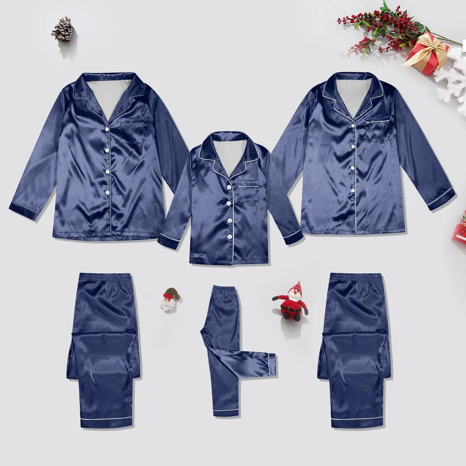 Vianočné pyžamy rodina Solid Color Family Matching Outfits Sleepwear s dlhým rukávom košele nohavice pyžama súpravy vianočné spodné prádlo