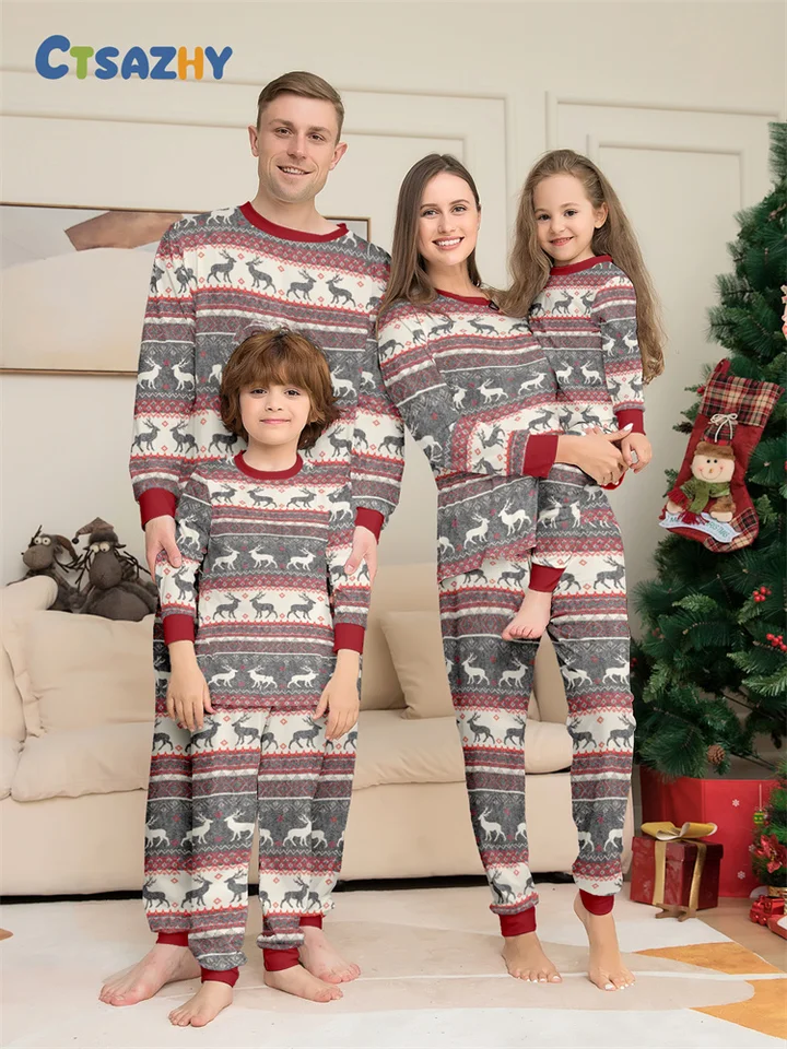 Vianočné rodinné porovnávacie oblečenie Mom Dad Kids 2 kusy pyžamy set detské voľné spánkové oblečenie vianočné rodinné vzhľady pyžamy