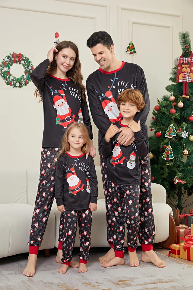Vianočné rodinné porovnávacie oblečenie Mom Dad Kids 2 kusy pyžamy set detské voľné spánkové oblečenie vianočné rodinné vzhľady pyžamy