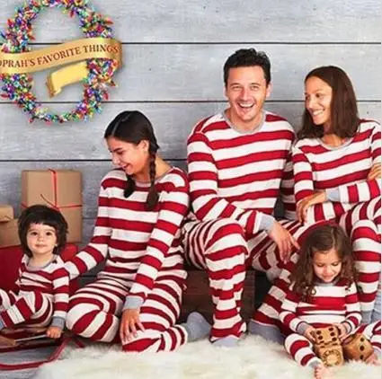 Vianočné rodinné pyžamy set matka deti Stripe oblečenie dievčatko Rompers vianočné spánkové oblečenie mama ocko deti nočné oblečenie