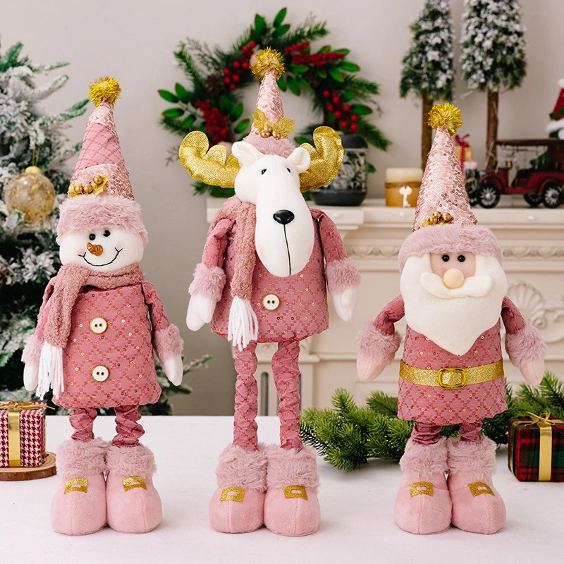 Vianočné ružové Santa Claus Snowman Reindeer Teleskopická bábika Veselé vianočné dekorácie pre domáce vianočné ozdoby Darčeky pre deti