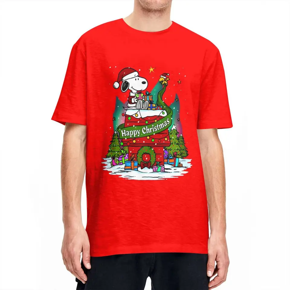 Vianočné snoopy karikatúry tričko Muž Woodstock arašidy Charlie hnedé y2k Zábavné bavlnené tričká pláž o krčky z krku nadmerné oblečenie