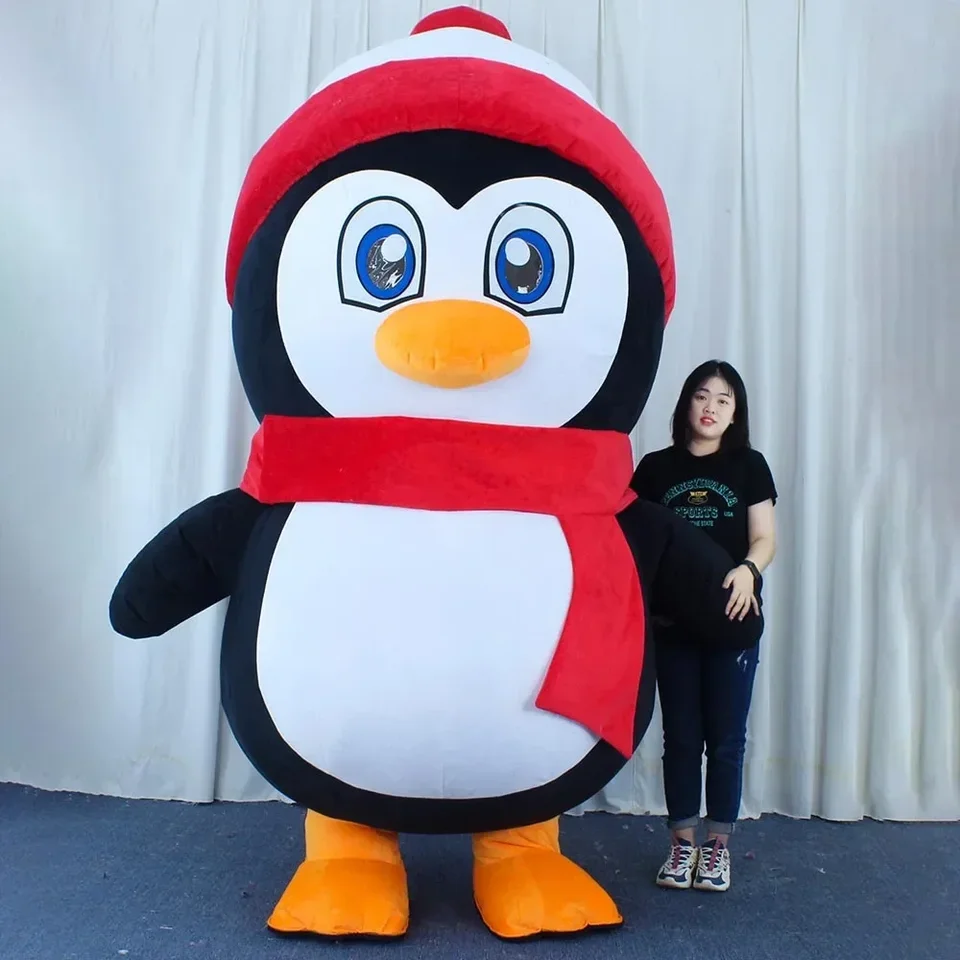 Vianočné spenguin maskot kostým nafukovateľný kožušinový oblek plyšový maskot cosplay obleky šatka Penguin