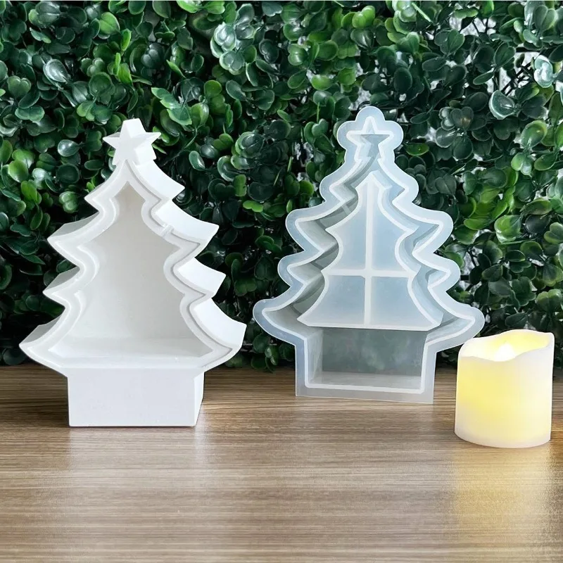 Vianočné sviečky držiak na sviečky Silikónový vianočný stromček Tealight držiak na pleseň Tree Cement Plesne Folmy