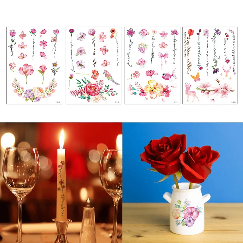 Vianočné sviečky kvetinové nálepky Kreatívne domáce zvieratá Vynikajúce ružové obtisky Sviečka Decor dekor svadobné večierky Dodávky večierkov