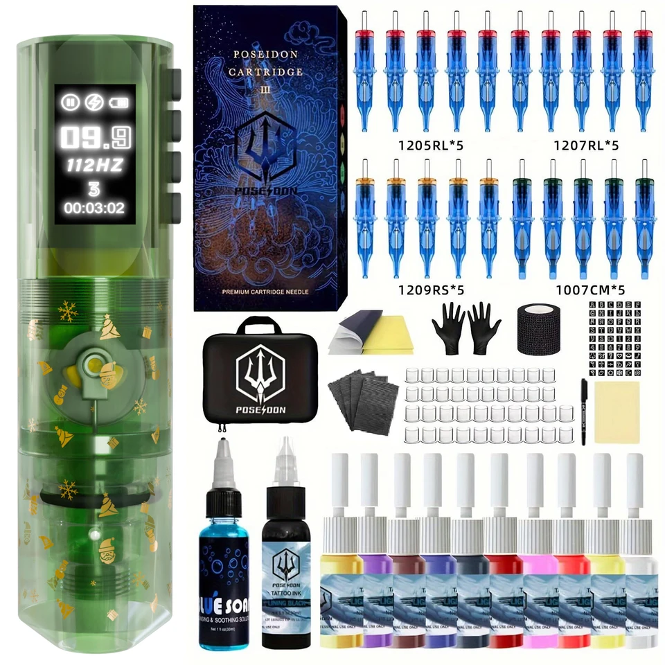 Vianočné tetovanie súprava Poseidon Hot Tattoo Pen Kit pre stálu make -up tetovaciu strojovú súpravu