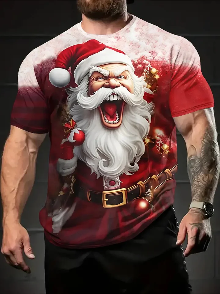 Vianočné tričká pre mužov Summer Funny 3D tlač Pánske tričká O-Neck Man s krátkym rukávom Tričko Trivo voľné módne oblečenie