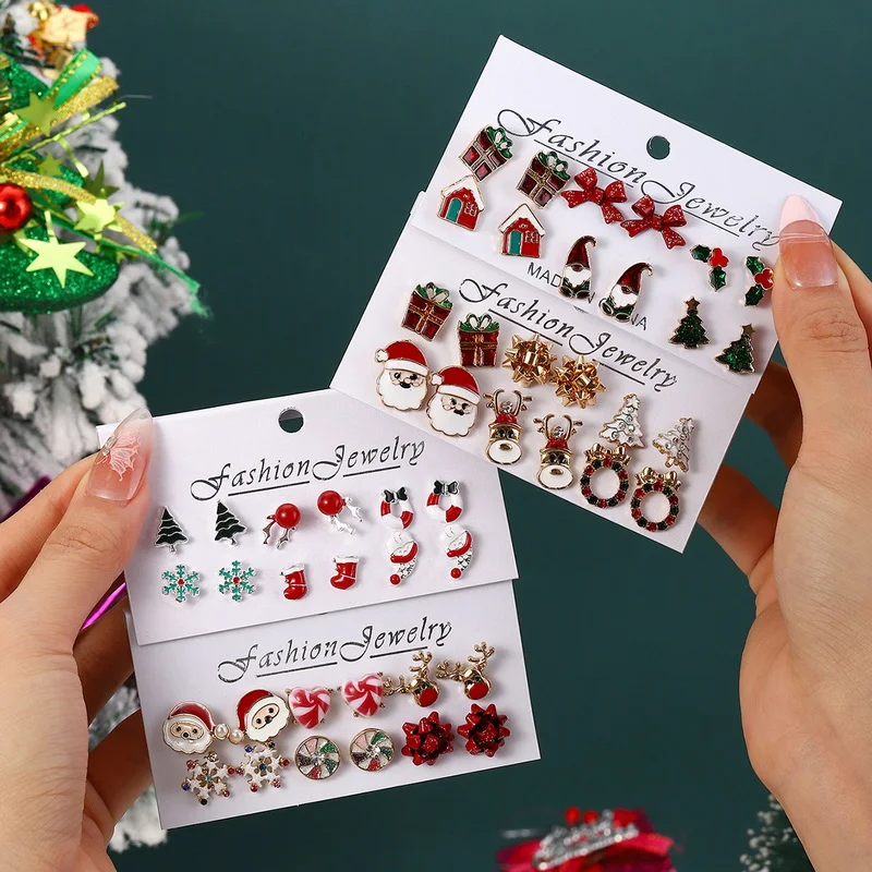 Vianočné témy náušnice pre ženy karikatúra snehuliak Santa Claus Deer Tree náušnice dievčat Party Prázdnina Nový rok darček