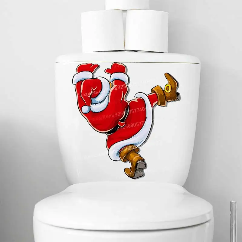 Vianočné vtipné toaletné veko veko vodotesné WC WC Dvere Sticker Odnímateľné samolepiace nálepky pre domácnosť S152
