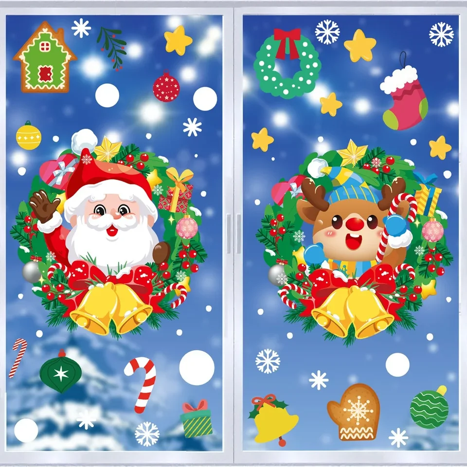 Vianočné zrkadlové nálepka karikatúra Santa Claus Snowman Reindeer Per perníkov